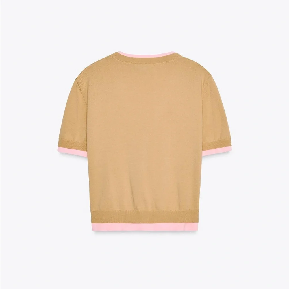 Zara | V neck cardigan with short sleeves Front button closure Double-layer trim - Picture 5 of 8